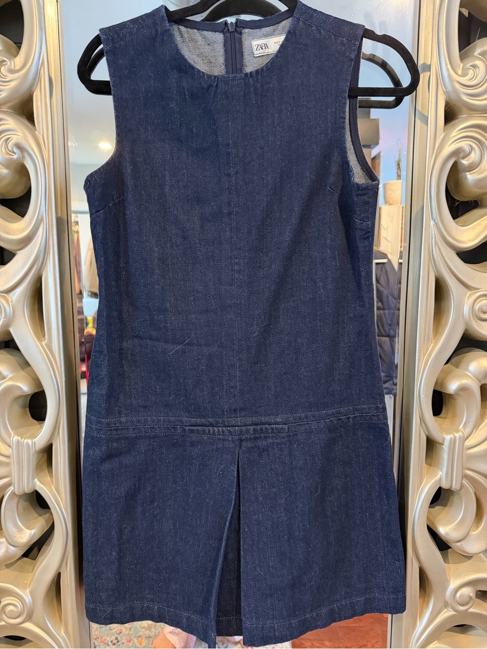 BNWOT Zara Navy Denim One-Piece Sleeveless Dress Small